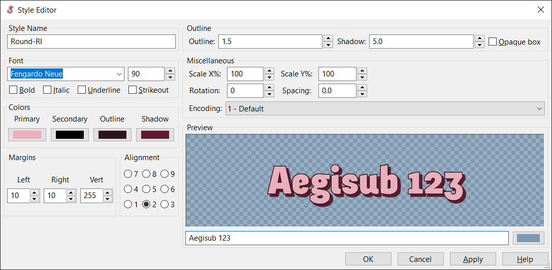 Aegisub Style Editor